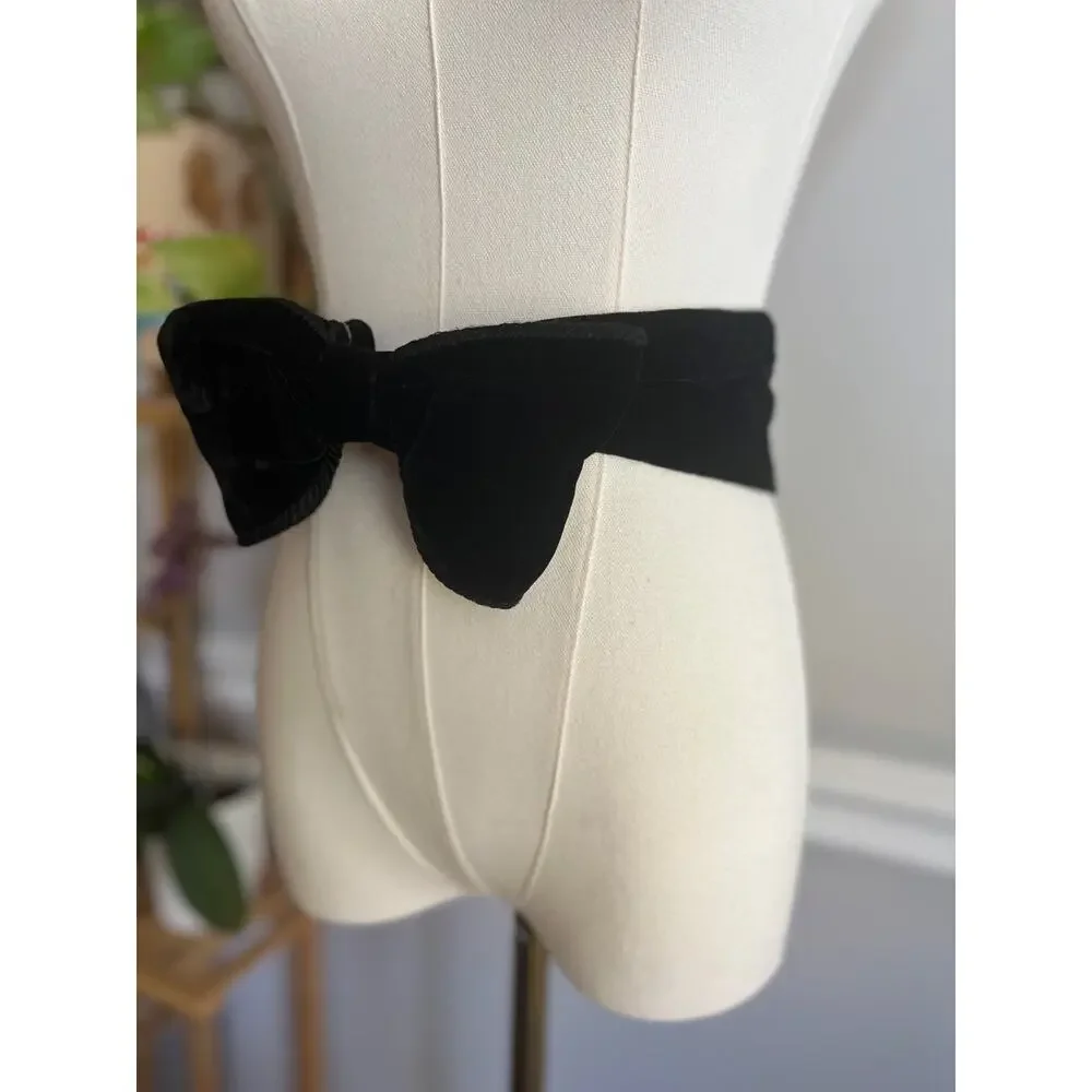 Vintage 80s Bow Belt Black Velvet Statement Size Small